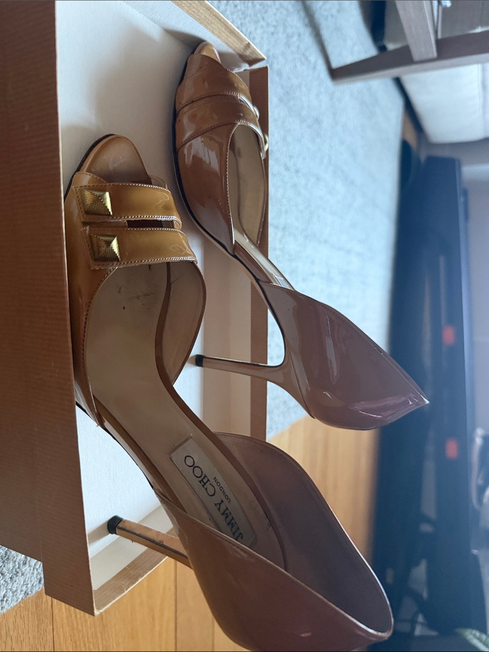 Jimmy Choo Patent Leather D'Orsay Pumps in Tan